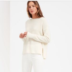 Everlane 100% Cashmere Waffle Knit Square Crew Ivory Soft Thermal Sweater XXS